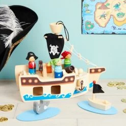Coupon ✔️ Blue Panda 11 Piece Ocean-Themed Pirate Toys and Kids Pirate Ship Wooden Playset for Kids 🛒
