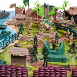 Hot Sale 🥰 Blue Panda 120-Piece Military Toy Soldiers Playset, Green Army Men Toys, Mini Plastic Action Figures with Vehicles Accessories and Play Map 🤩