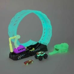 Cheapest 🧨 Hot Wheels Monster Trucks Glow-In-The Dark Epic Loop Challenge Playset 💯