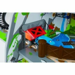 Flash Sale 🎉 Hape Kids Wooden Railway Cargo Multi Level Train Station Mighty Mountain Mine Toy Play Set with Waterfall Tunnel, Bridge, and Crane 🔥